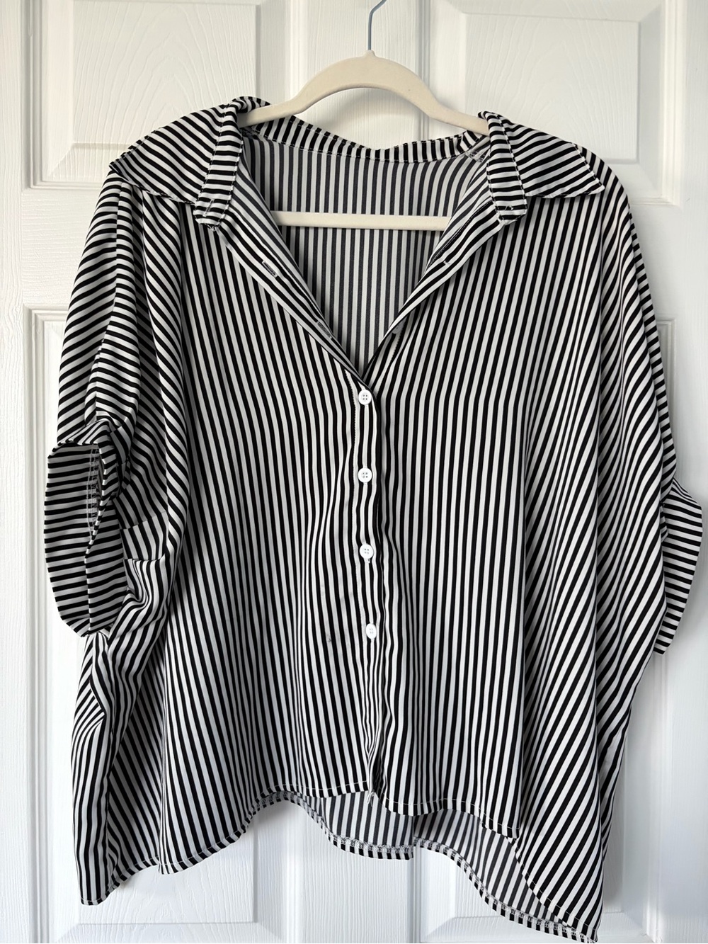 SHEIN Black & White Vertical Stripe Button-Down Shirt